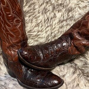 Dan Post Dark Brown Caiman and Leather Cowboy Boots Sz 8 D